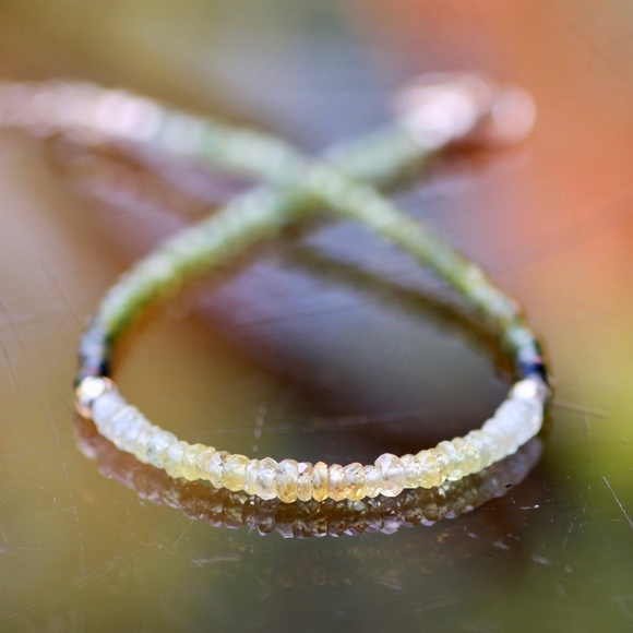 Natural Yellow Sapphire Green Tourmaline Bracelet Solid 14K Rose Gold , 7.1" - Picture 3 of 11